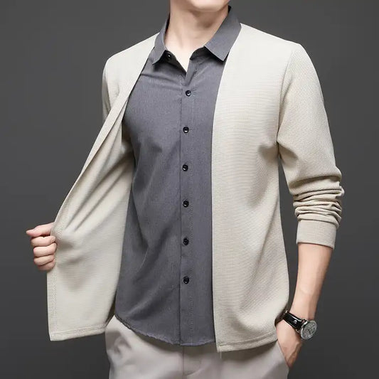 Chmise-Cardigan- imitation deux pièces - homme d'affaires à 2026✨